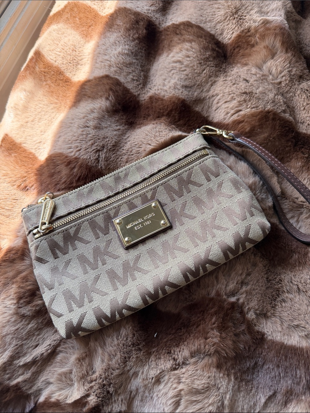 Michael Kors Taupe/Brown MK Signature Wristlet